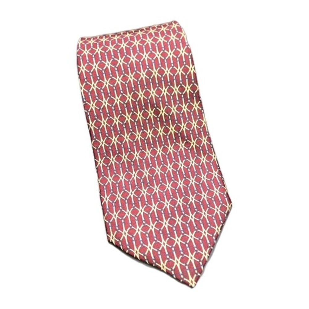 Brooks Brothers Makers 100% Silk Geometric Handmade‎ USA Red Neck Tie